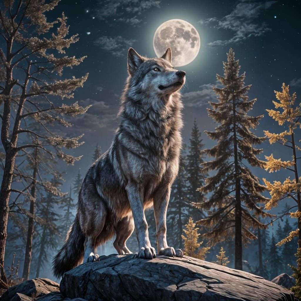 Hyper-Realistic Wolf Howling at the Moon