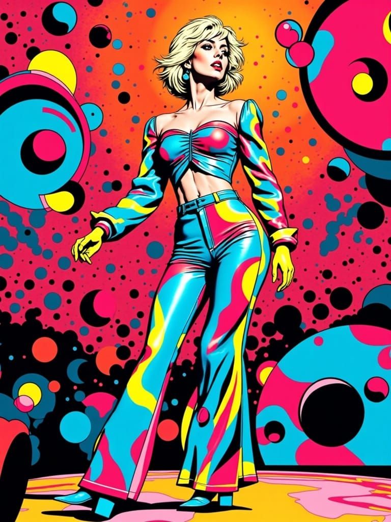 Pop Art Portrait of Debbie Harry in Bold Colors and Graphics