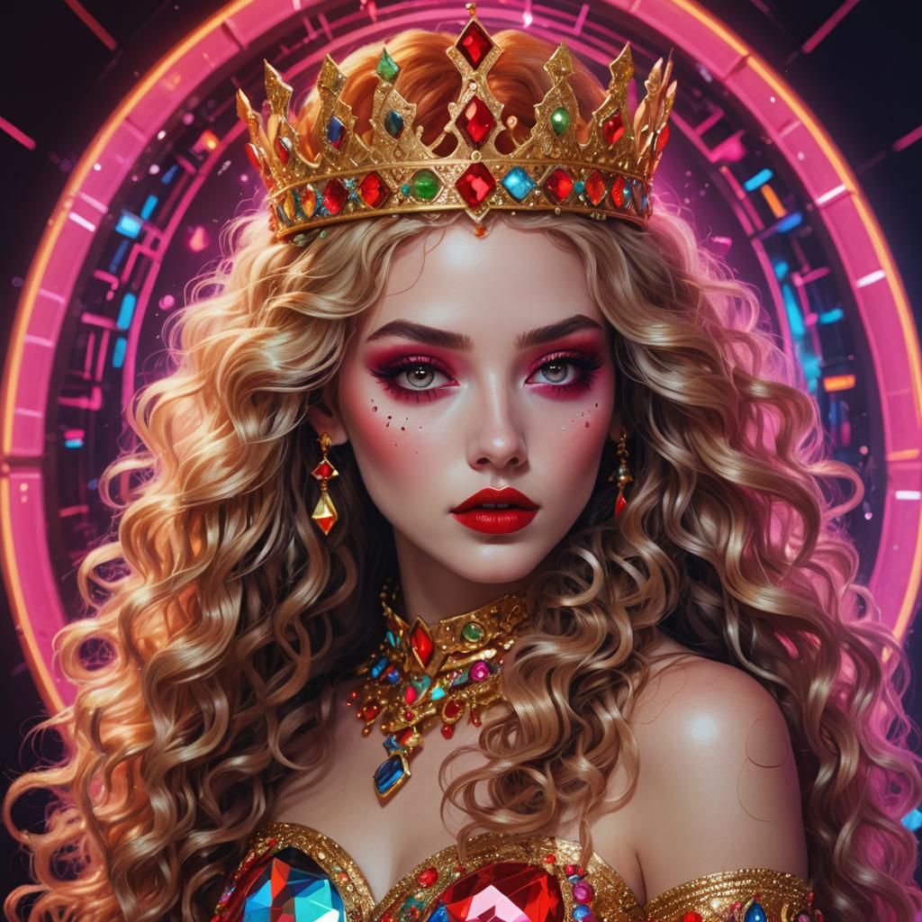 Girl with Gemstone Crown in Synthwave Style