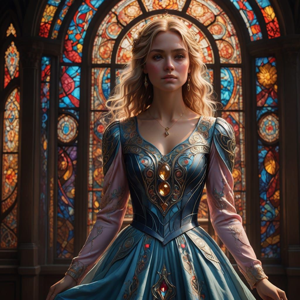 Ethereal Fantasy Maiden in Stained Glass Glow