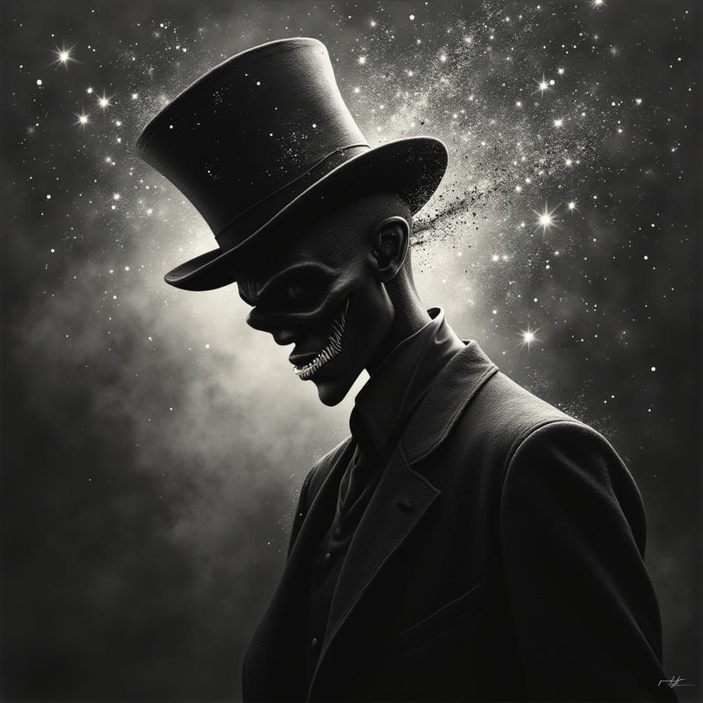 Ghostly Faceless Man in Top Hat with Shimmering Lights