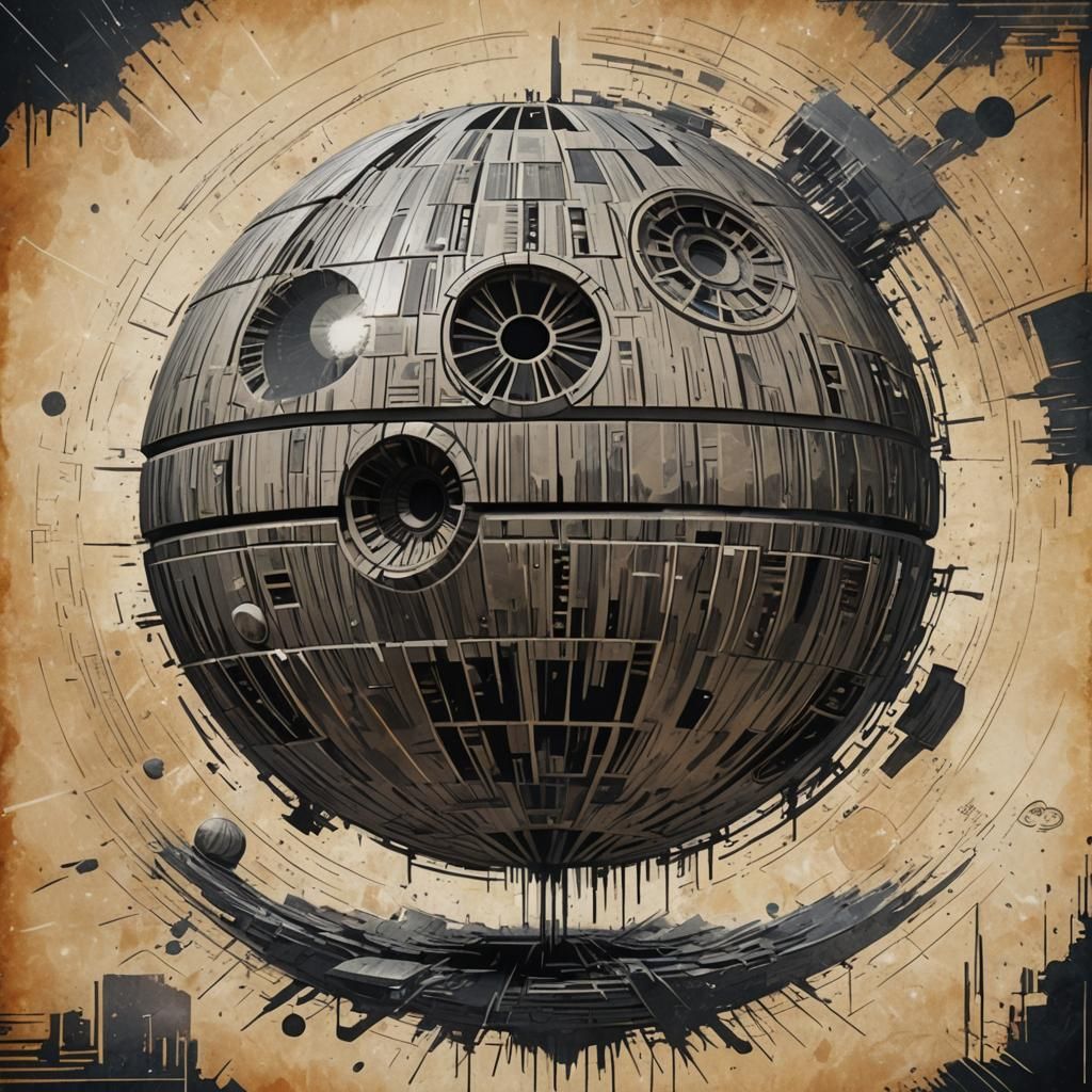 Futuristic Death Star Constructivist Graffiti Art