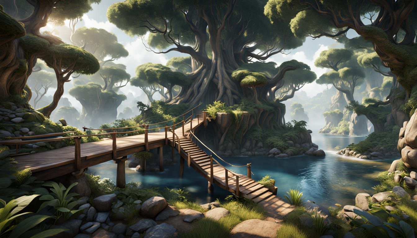Epic 3D Videogame Landscape with Lush Vegetation and Radiant...