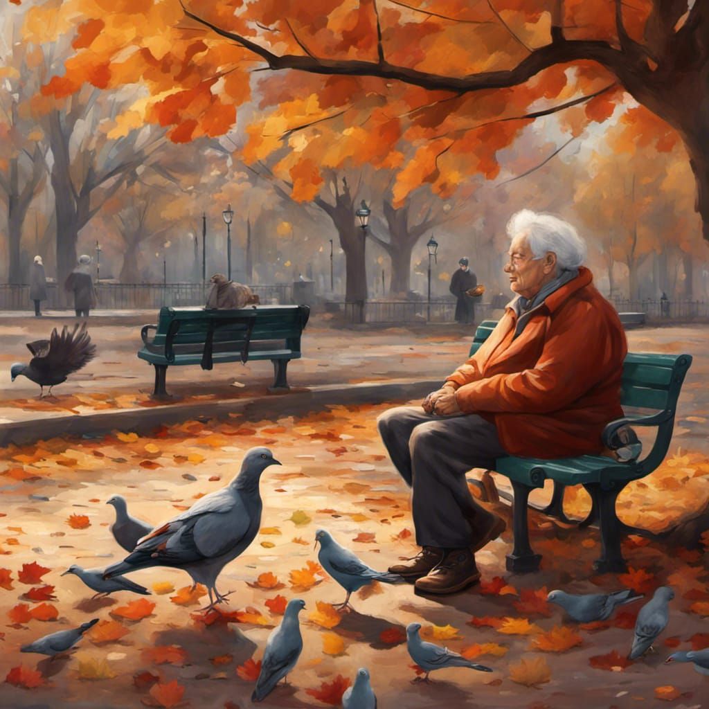 Hybrid Man Bird in Autumn Park: Hyperrealistic Concept Art