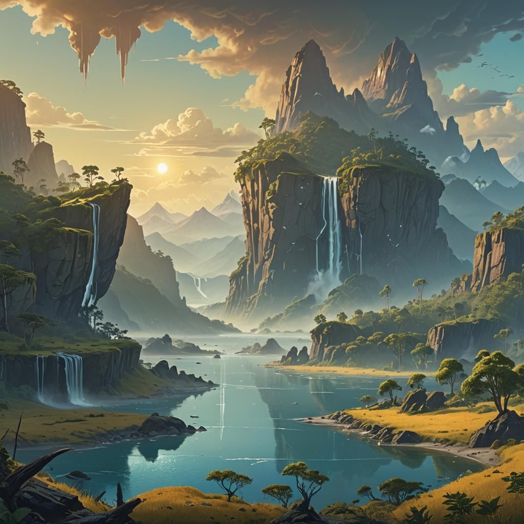 Lush Supercontinent Landscape in Fantasy Art Style