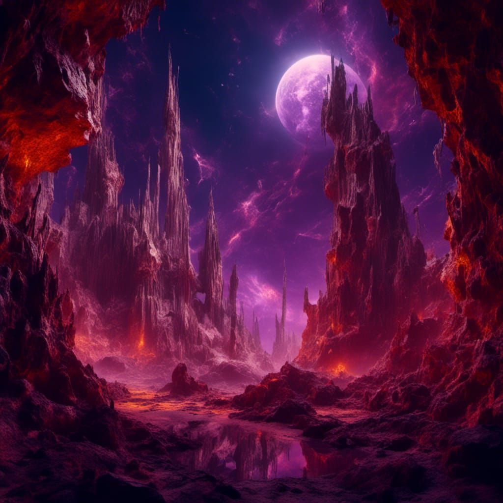 Hyperrealistic Dark Fantasy World with Two Suns