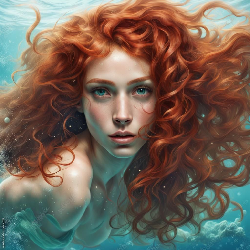 Slender Redhead with Curls Swimming Underwater