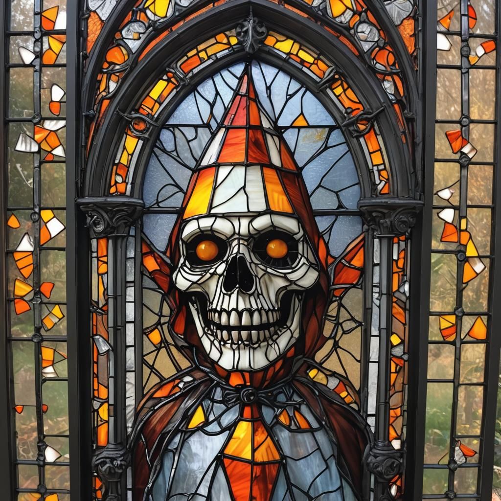Sinister Candy Corn Gothic Stained Glass Window