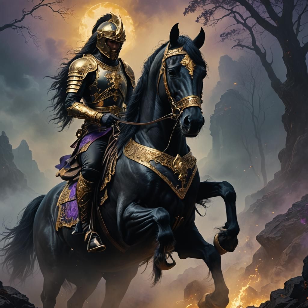 Ornate Black Horse Portrait in Dark Fantasy Style