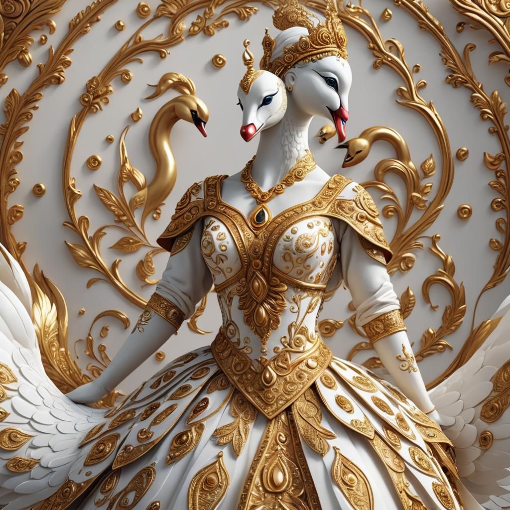 Indian Style Swan in Golden Silk Dress