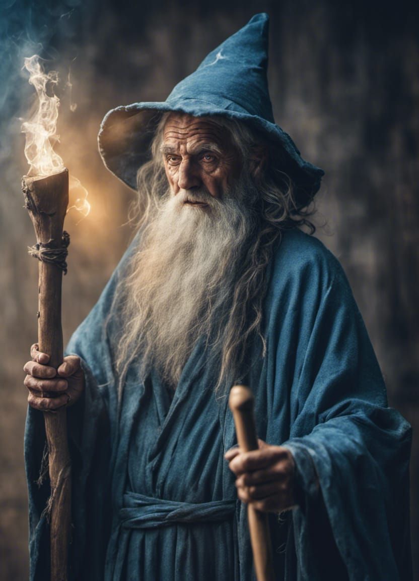 Enchanting Old Wizard with God Rays and Staff