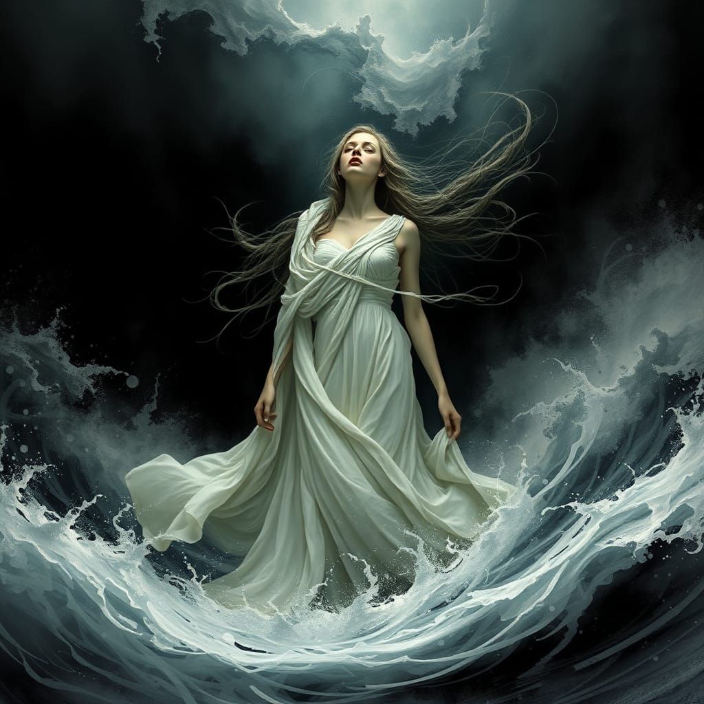 Submerged Woman in Stormy Sea: A Surreal Biomechanical Visio...
