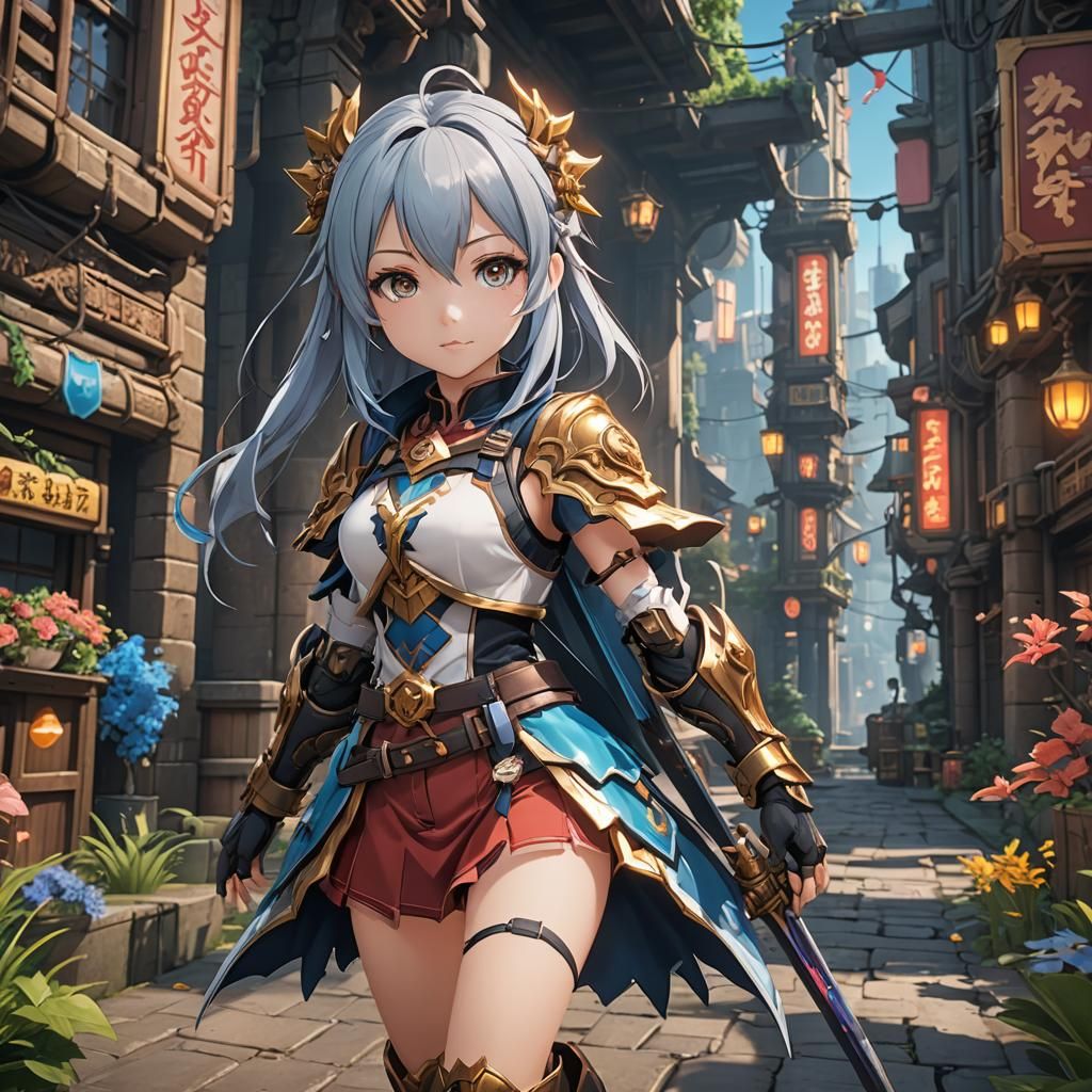 Anime Girl in Game: Detailed Matte Painting