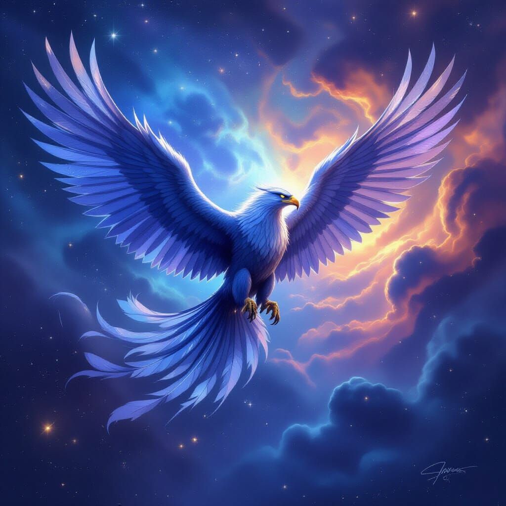 Majestic Griffin Soars Through Cosmic Nebula