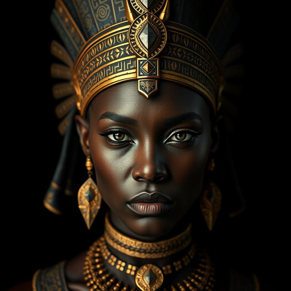 Elegant African Queen in Ancient Egyptian Headdress