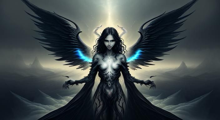 man, male angel with black angel wings, angel of death, hell...