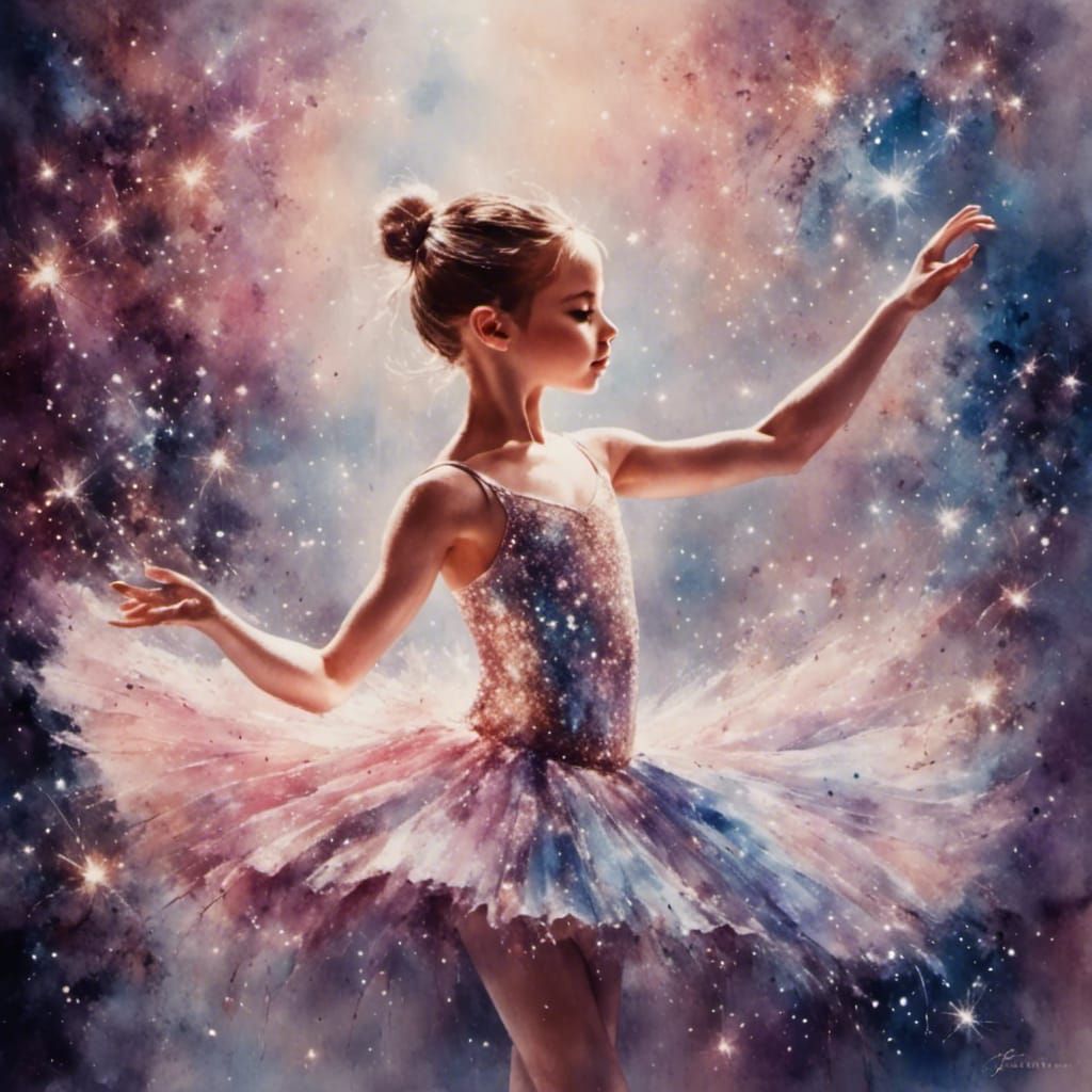 Ballerina in Watercolor with Glitter and Fairy Lights