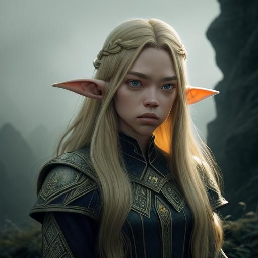 Sydney Sweeney with pointed elf ears, long blonde hair.
