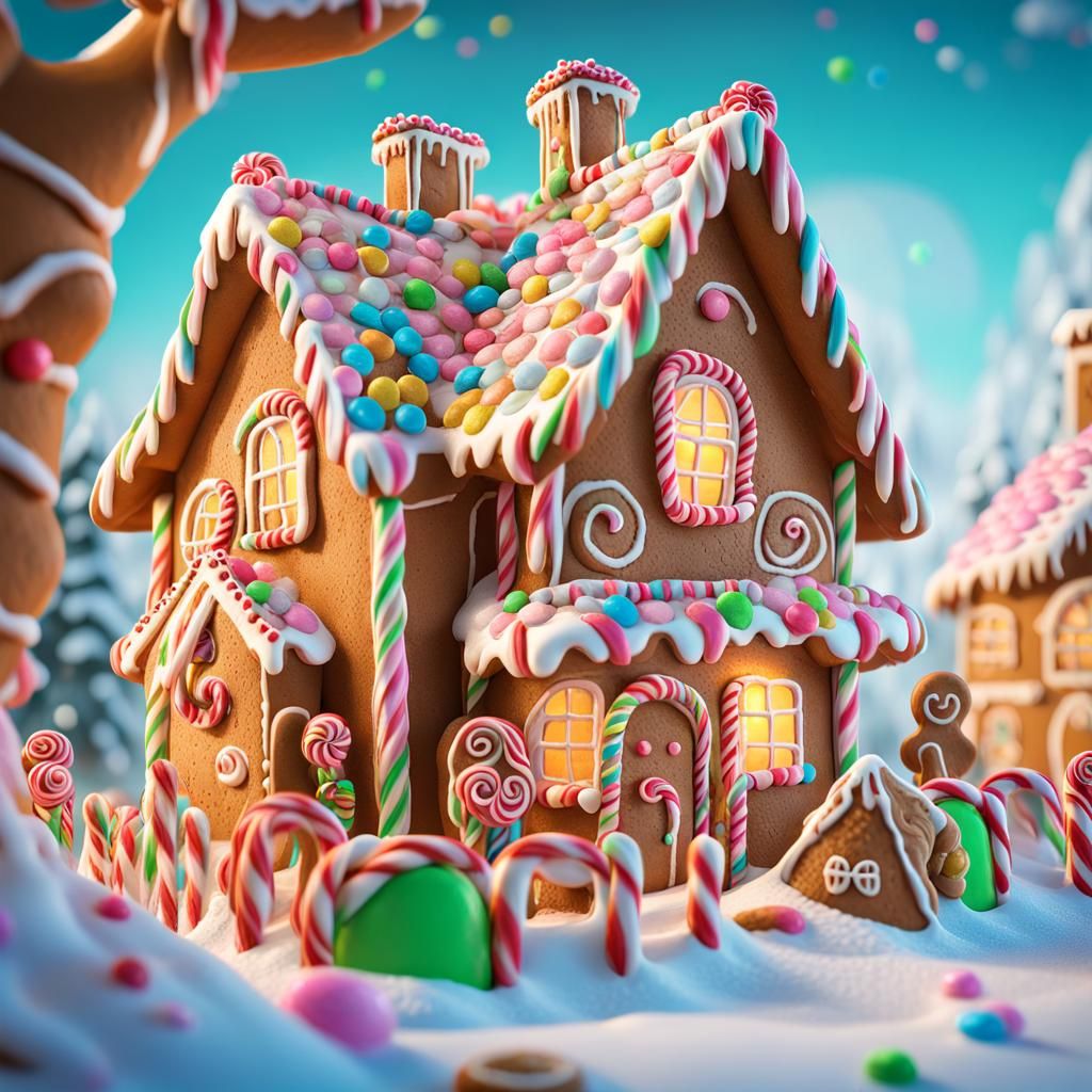 Hansel and Gretel Feast on Candy Gingerbread House