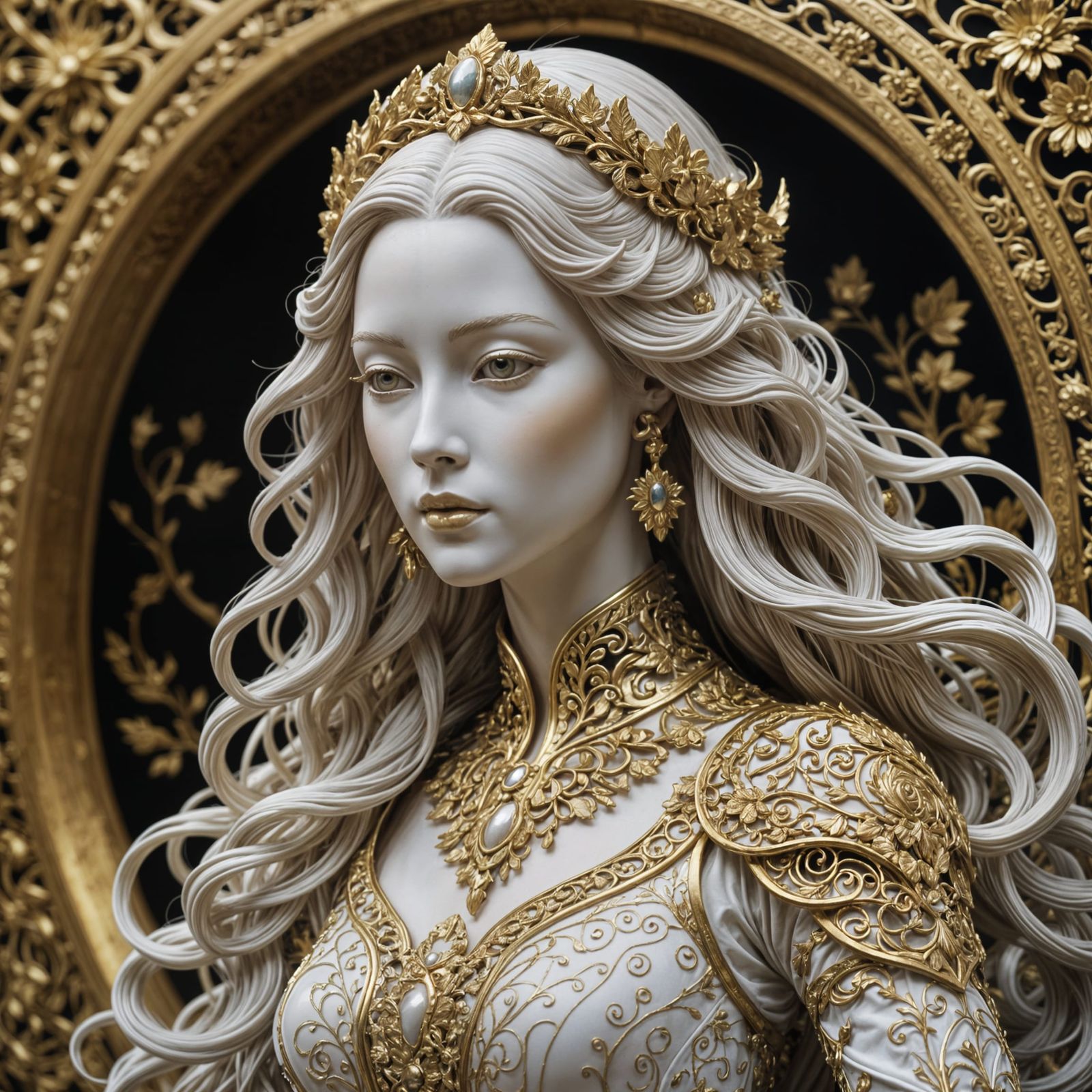 Detailed Sculpture of a Woman with Flowing Dress