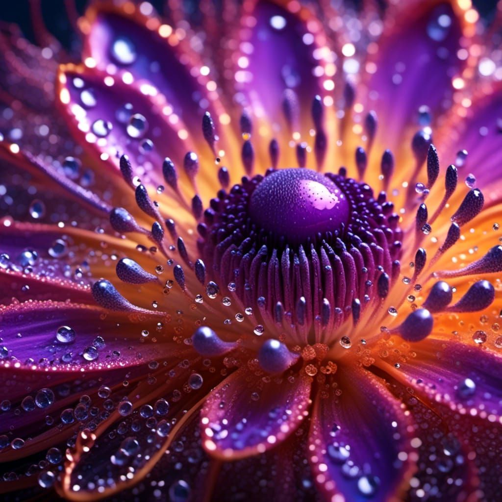 Purple Passionflower Macro in Art Nouveau Style