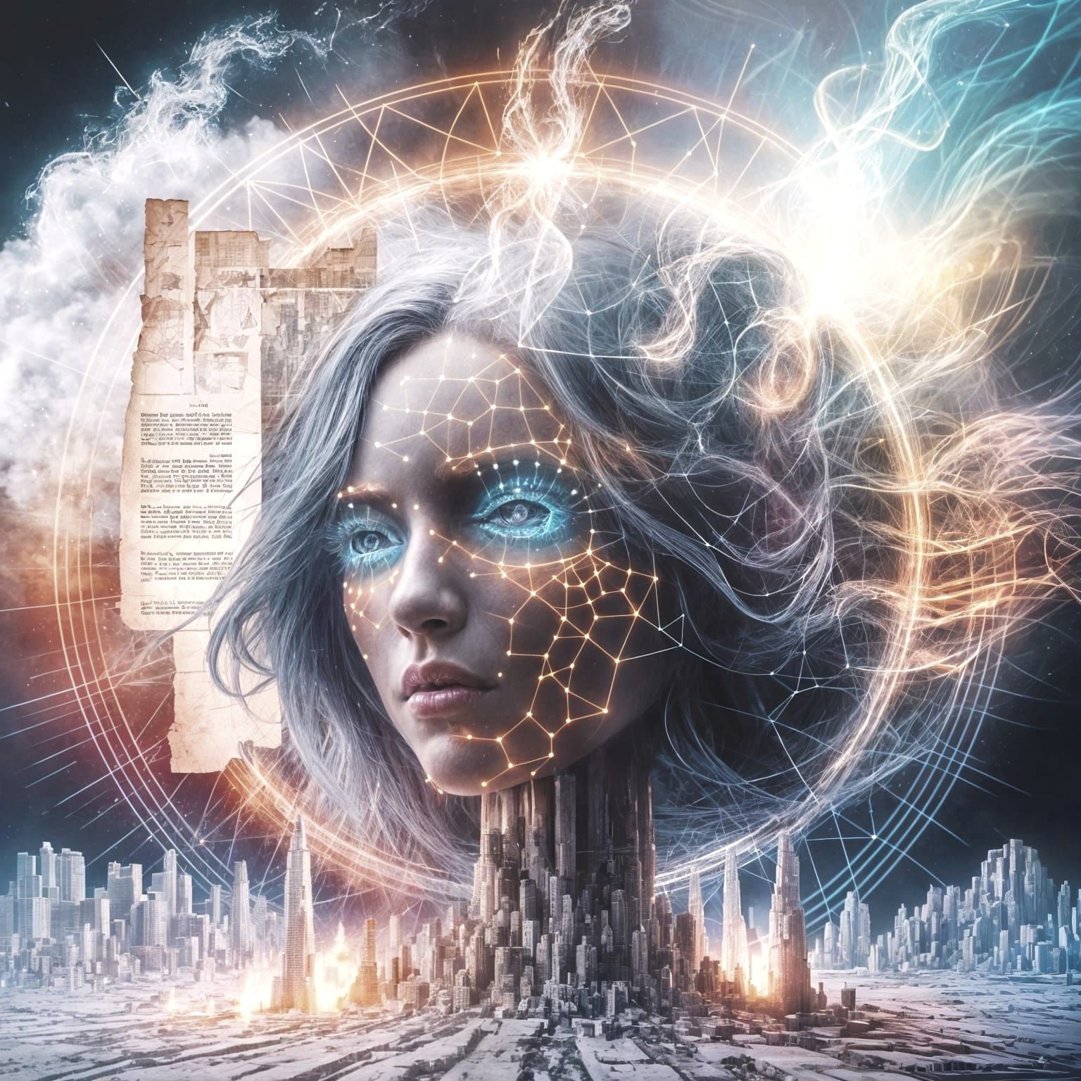 Surreal Symbolic Portrait with Neural Patterns
