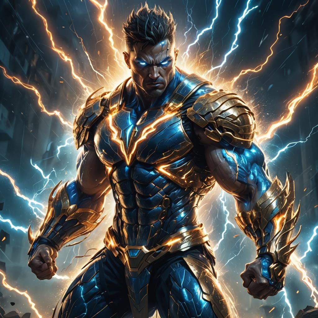 Powerful Warrior with Electric Energy in Digital Art
