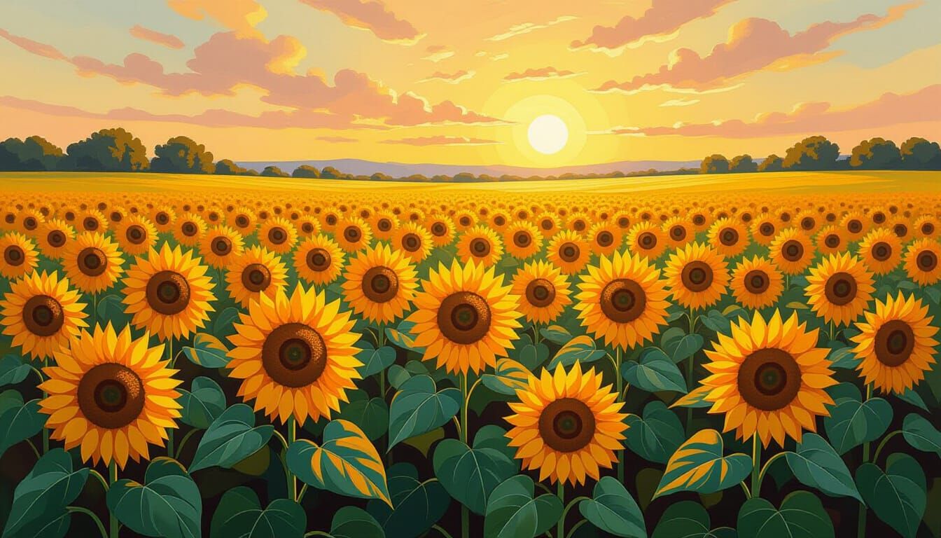 Vibrant Sunflowers in Golden Hour Impressionist Style