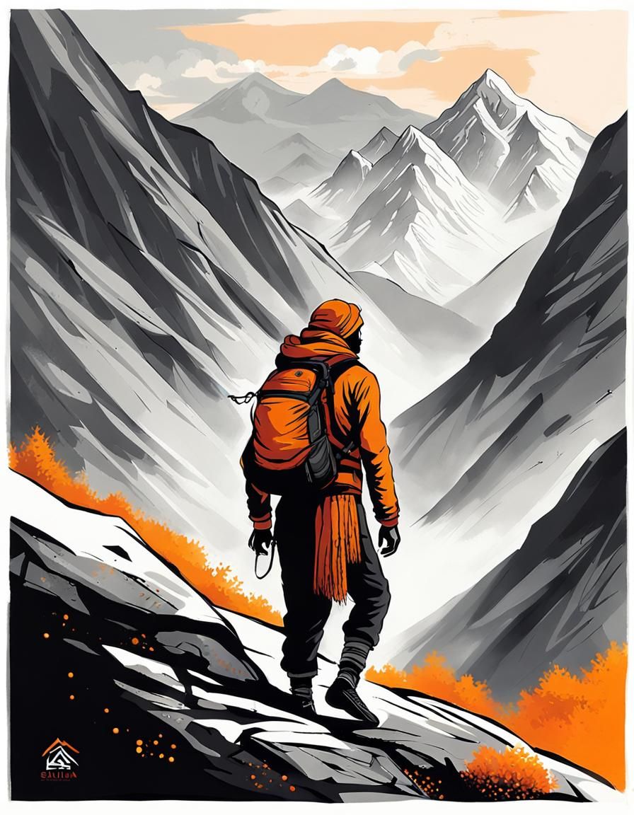 Adventurous Portrait in the Himalayas: Saffron and Black