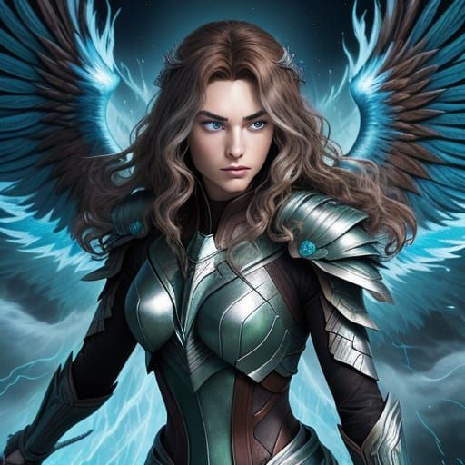 Teenage Warrior with Phoenix Wings Controls Elements