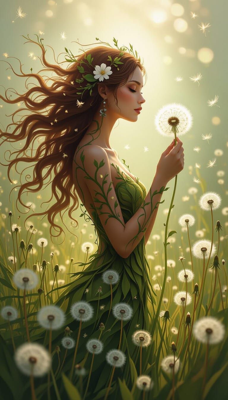 Ethereal Dandelion Woman in Fantastical Realism Style
