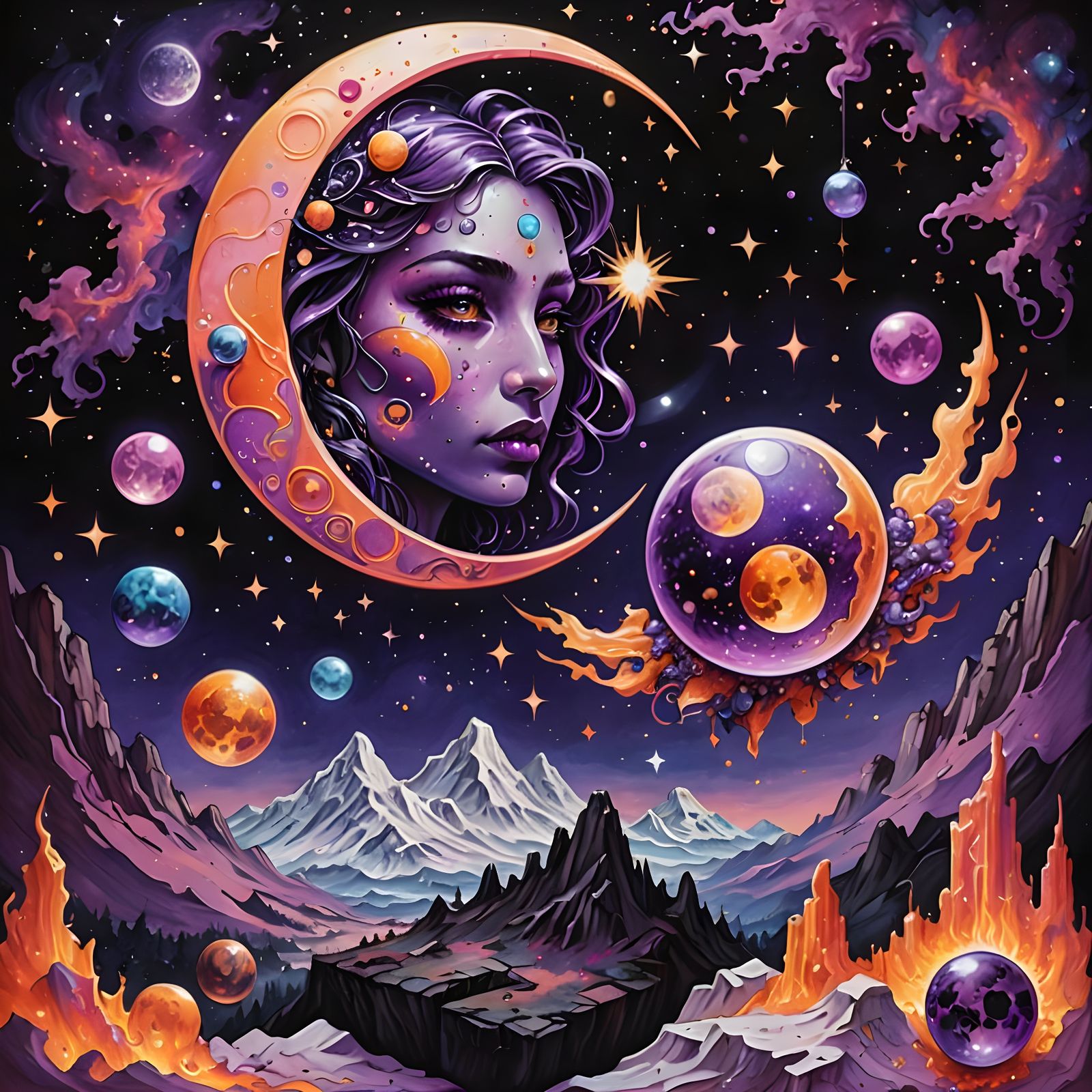 Digital tattoo illustration of a metaphysical style scene of...