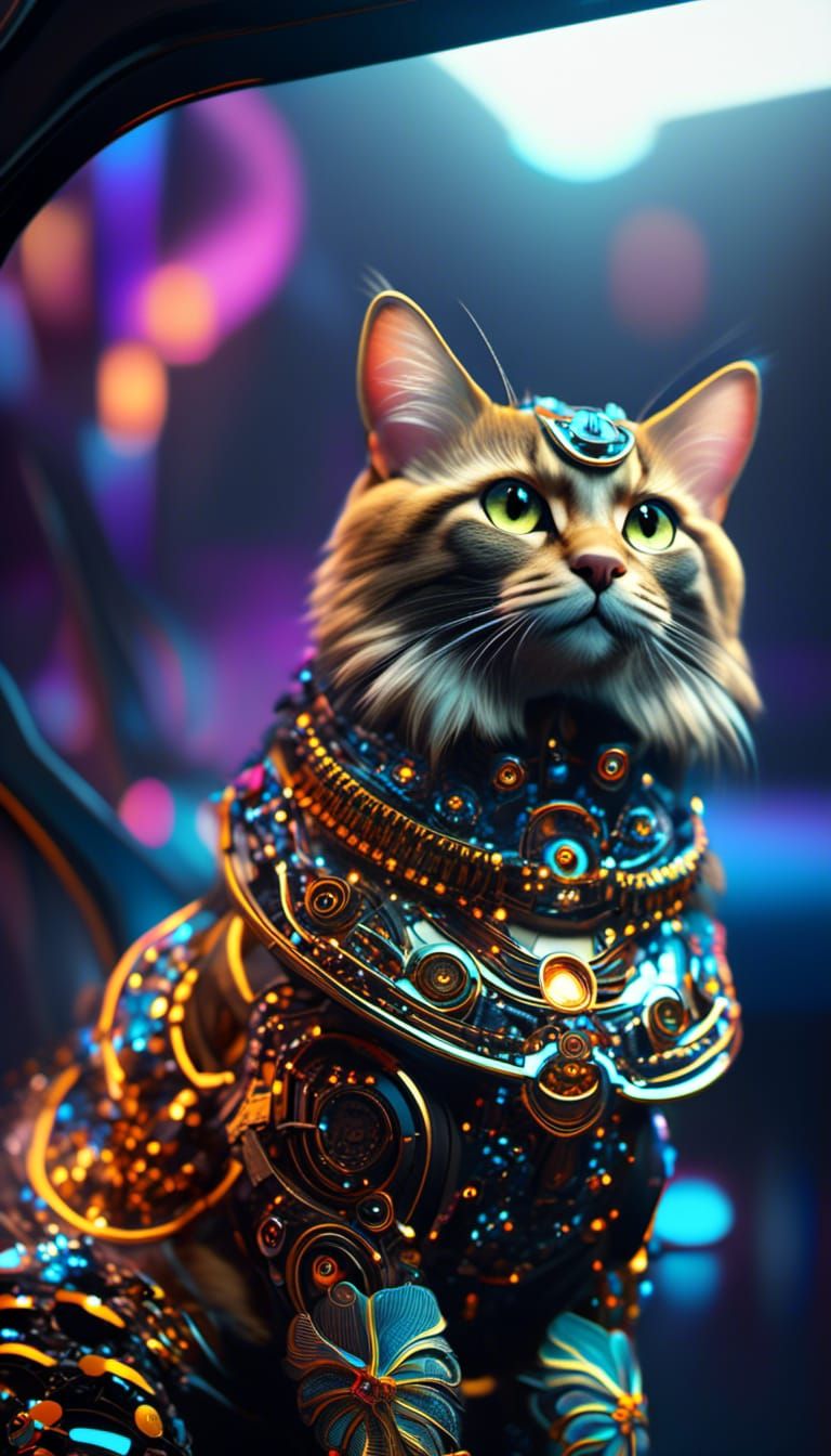 Space Homestead 2123 ~ Cyborg Cat - #cy720.v8-deluxe “Artemi...