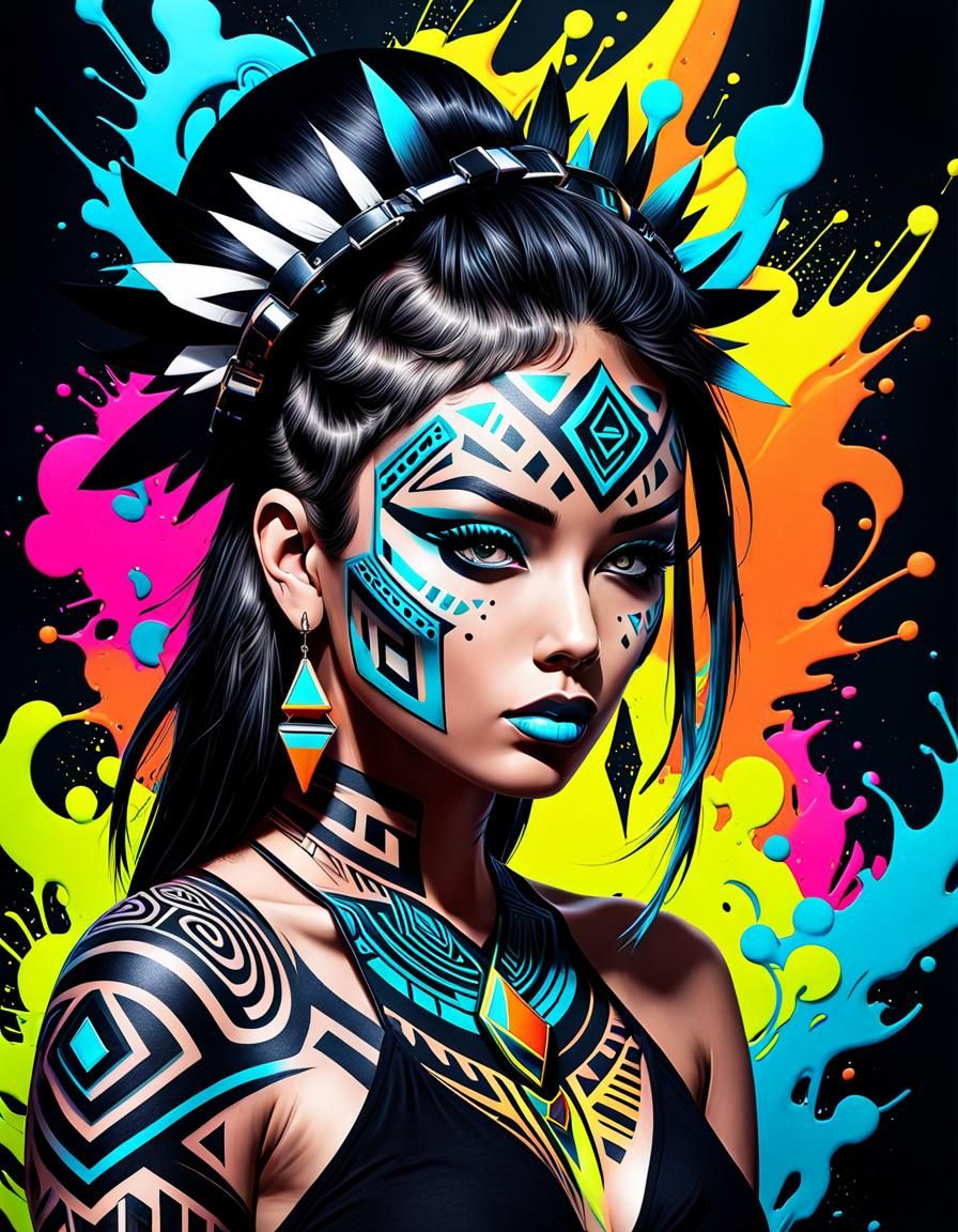 Living Tribal Tattoo Dissolving into Geometric Designs