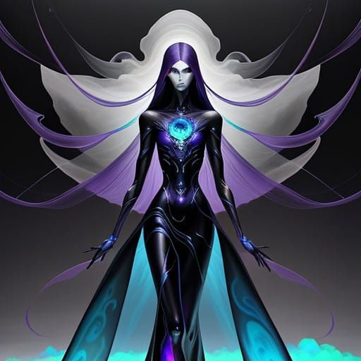 Ethereal Being in Opalescent Hues, with Elongated Limbs and...