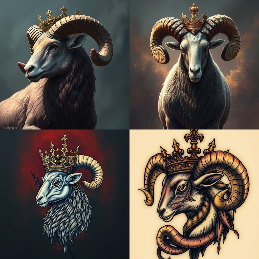Regal Ram Tattoo in Vibrant Fantasy Style