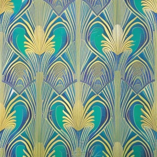 Art Deco Lily Flowers in Copper, Green and Gold