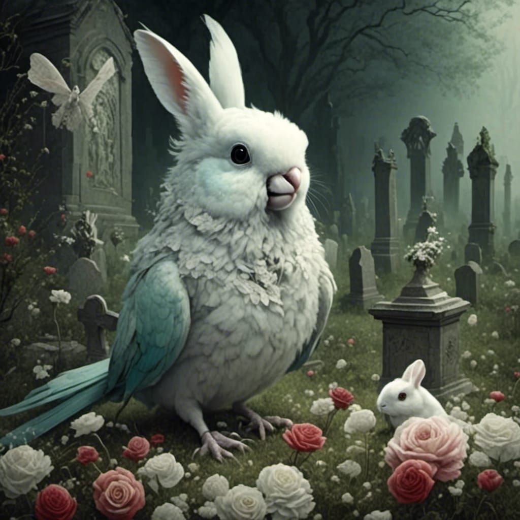 A pretty hybrid parakeet and white rabbit......   Made using one of my Loras. View in Community area under ...MyStyle-So...