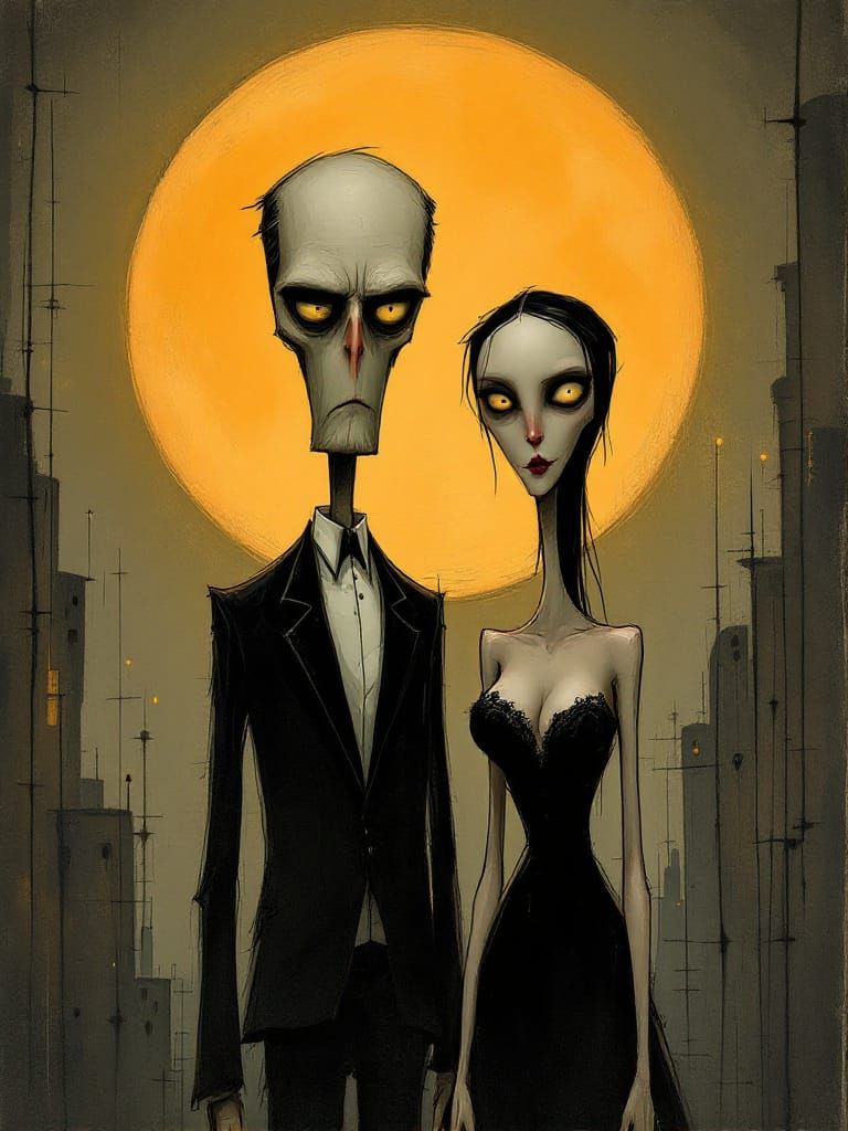 Stern Couple in Gothic Style with Moody Moon