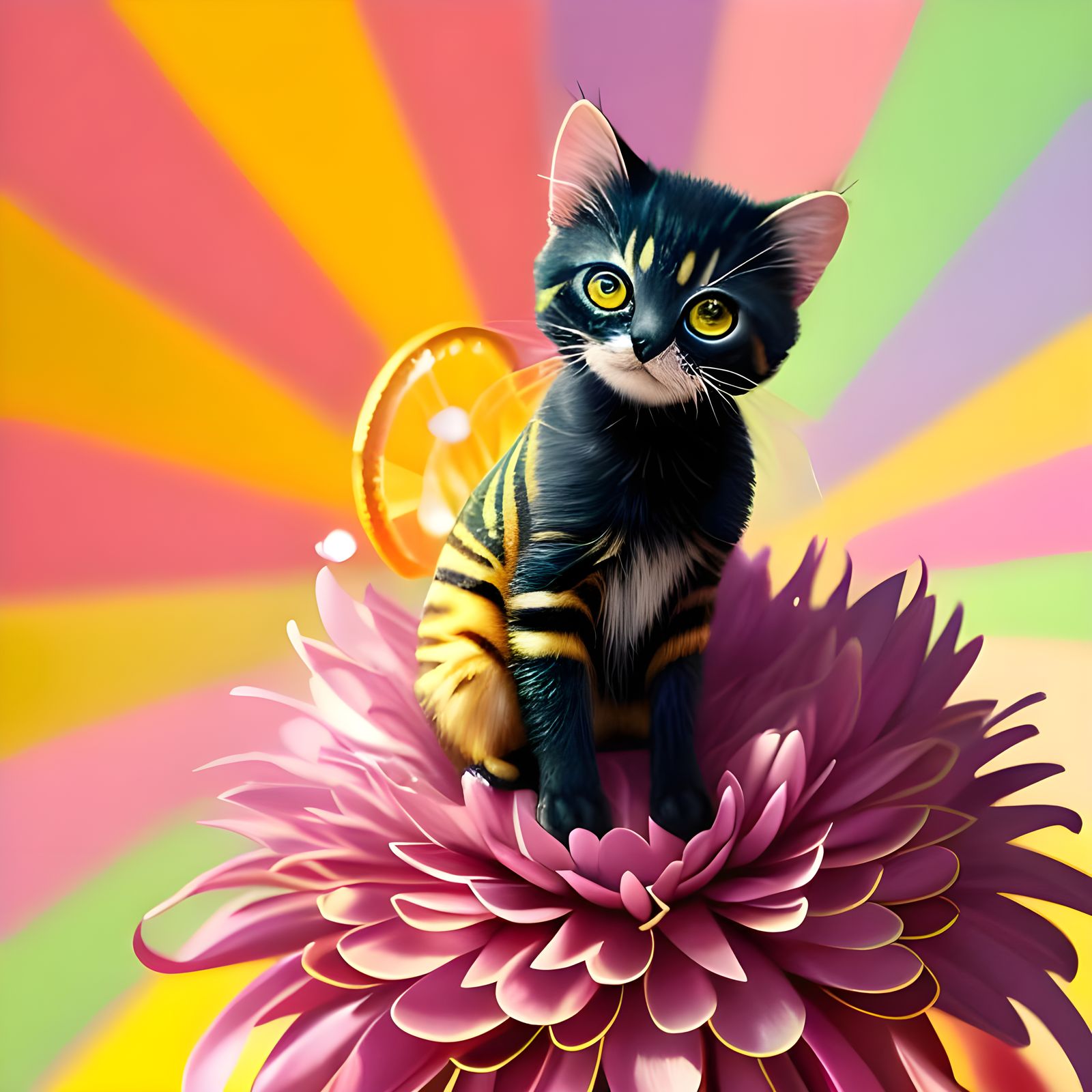Cute Spider Kitten on Flower, 3D Anime Art