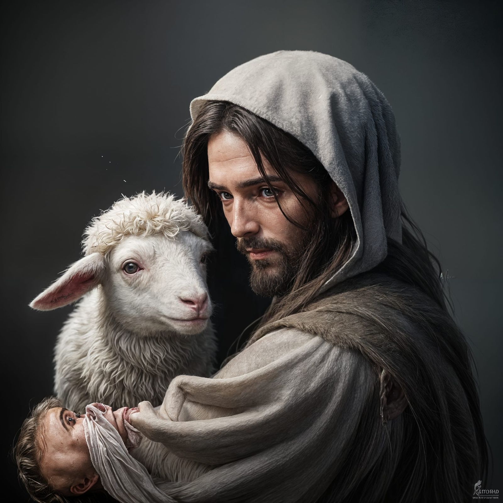 Jesus Cares for a Lamb in Vivid Hyperrealistic Art