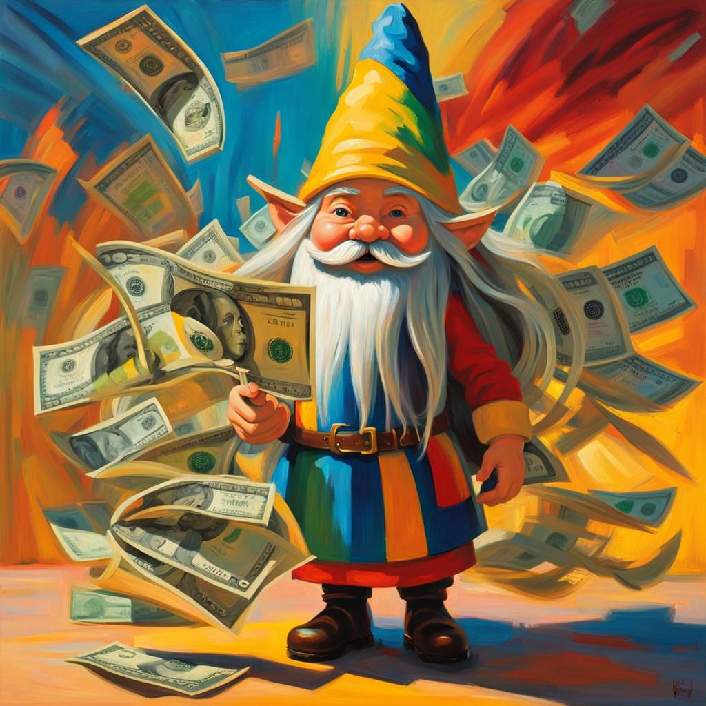 Gnome Counting Money in Fauvist Style