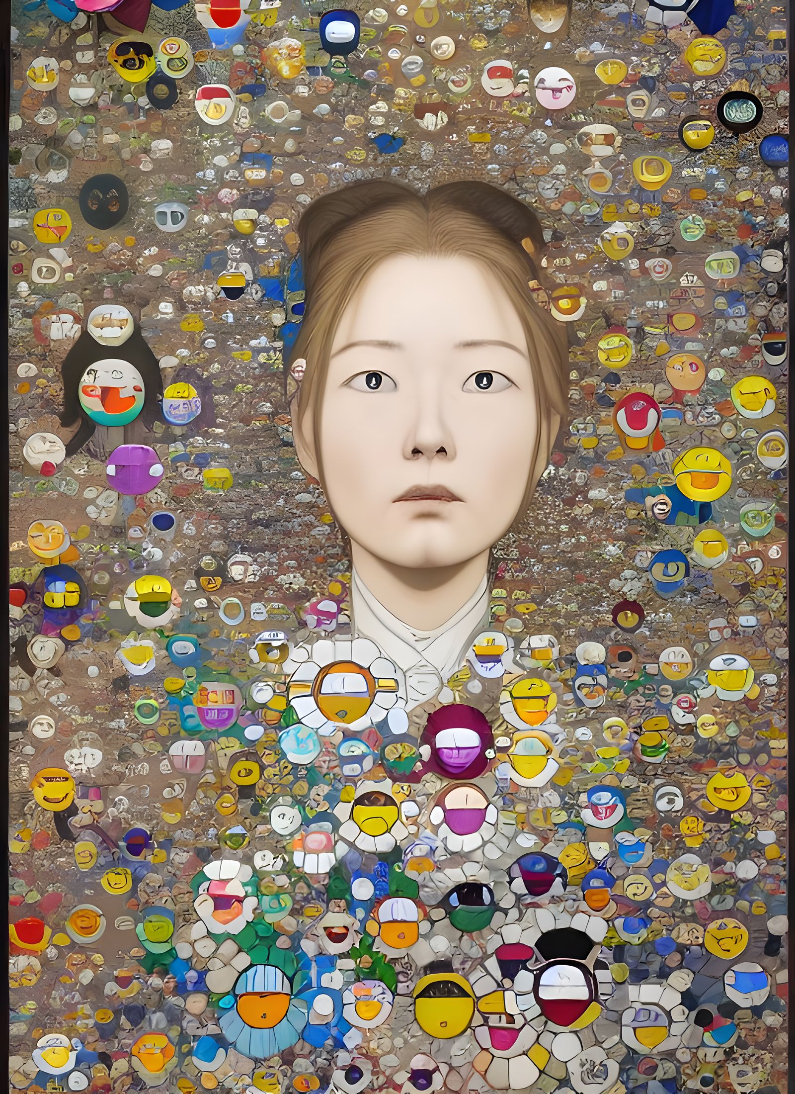 Detailed Portrait of Woman with Universe Map, by Murakami
