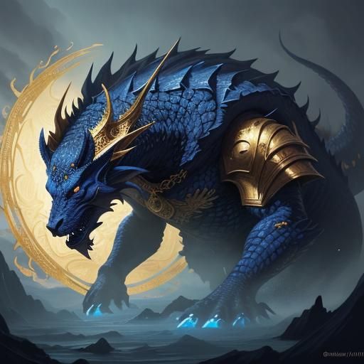 Majestic Blue Dragon Portrait in Oil Painting Style