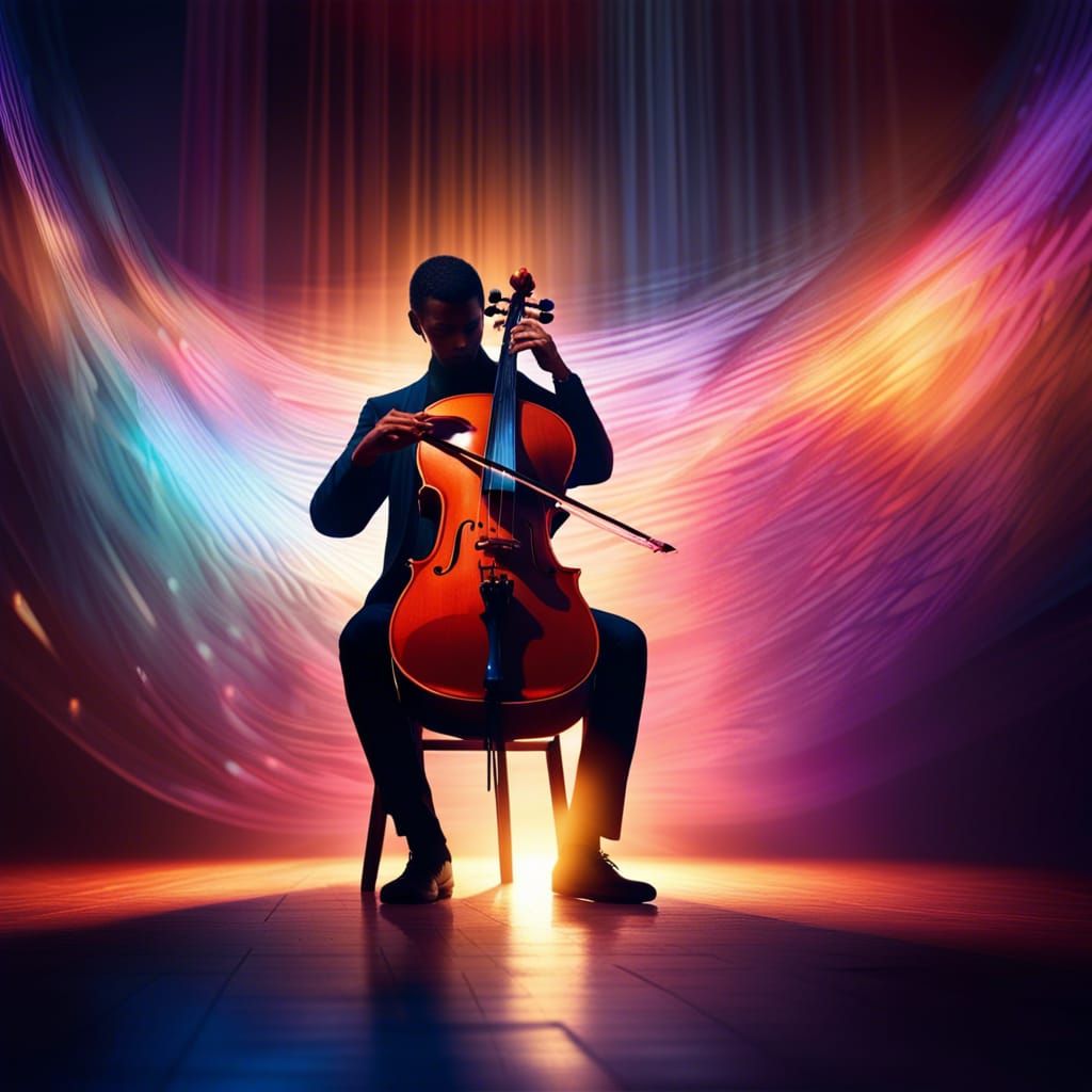 Cellist's Soulful Performance: Hyperrealistic Digital Art