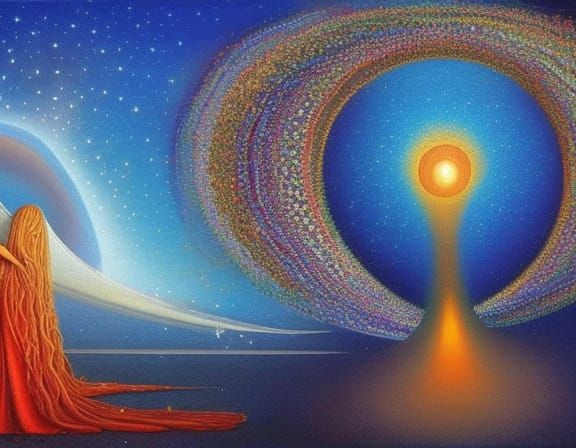 Surreal Light Beams Amidst Starry Backdrop