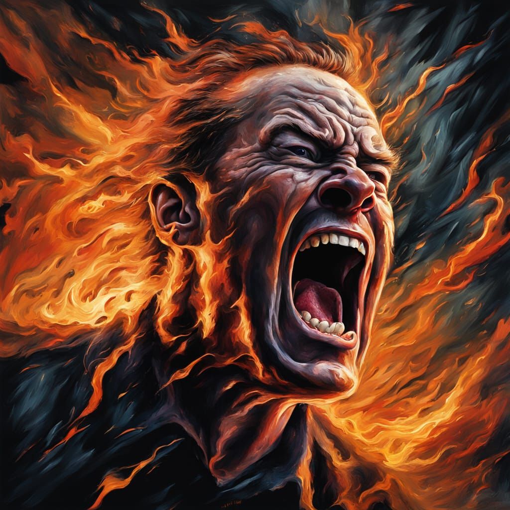 Surreal Portrait of Turmoil: Inner Storm and Volcanic Soul