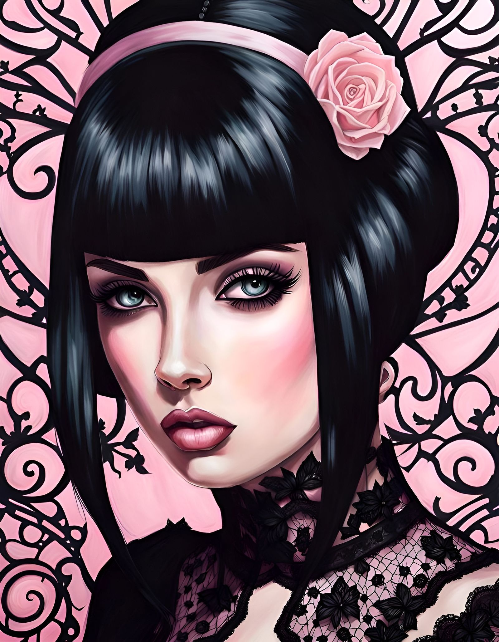 Pastel Goth Girl Portrait in Hyperrealism Style