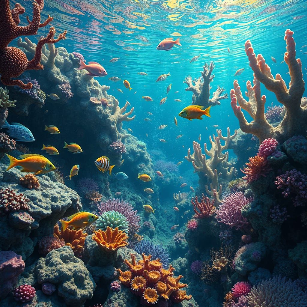 Psychedelic Coral Reef Scene in Haeckel Style