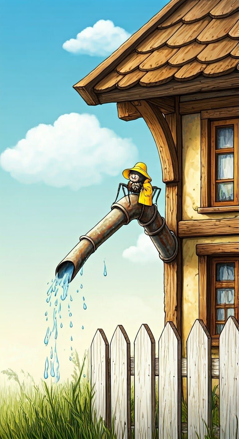 Spider Climbs Spout in Beatrix Potter Style
